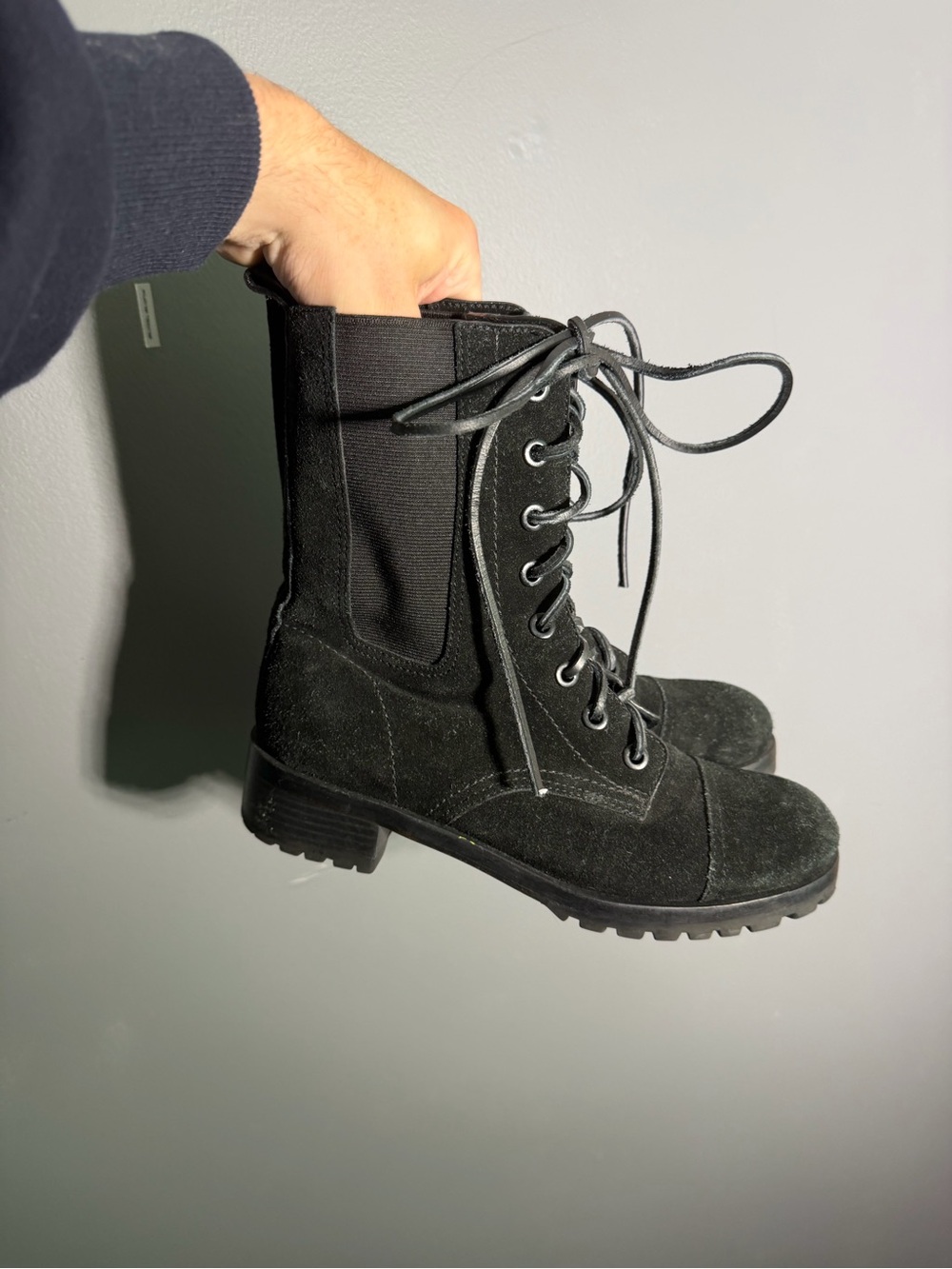 Tory Burch Broome Suede Combat Boot Black Size 8 - Picture 2 of 8